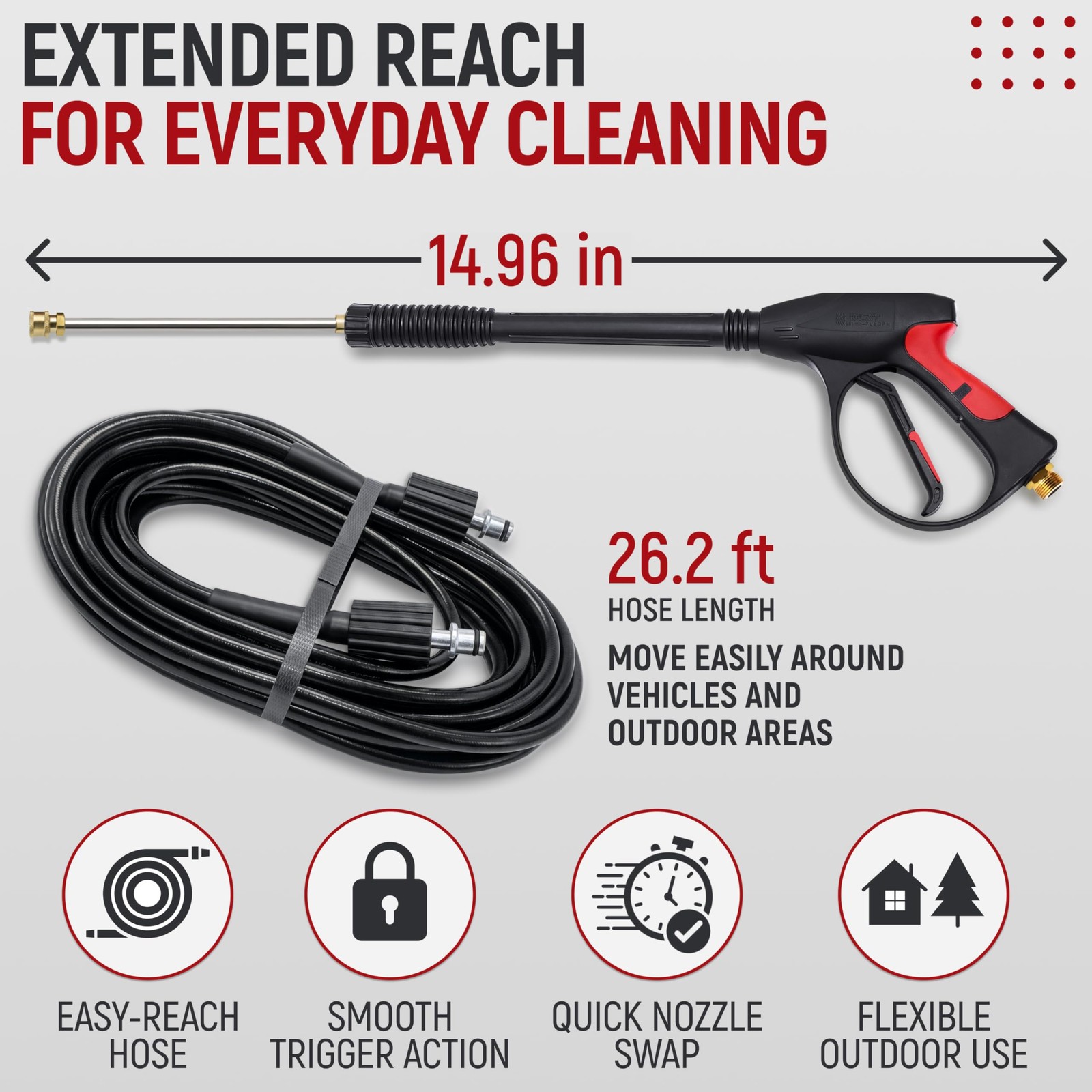 Best Pressure Washer Gun, 3000 PSI Max Power Wand with 26.2 ft Hose, M22-14 mm