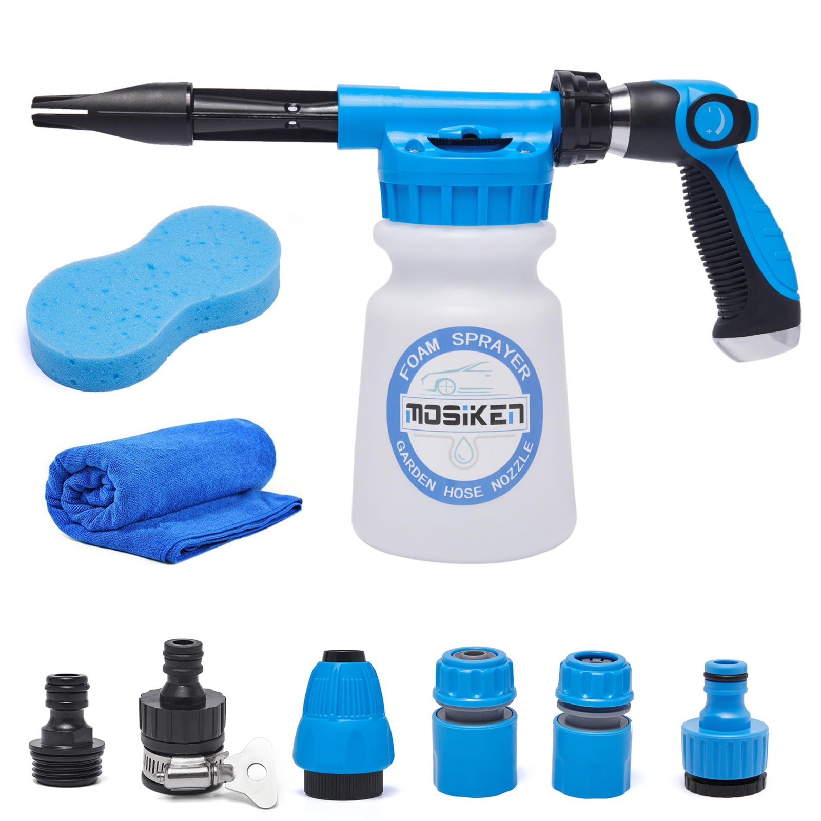 Blue Car Wash Foam Gun Sprayer Kit with Sponge & Towel, Snow Foam Blaster for…