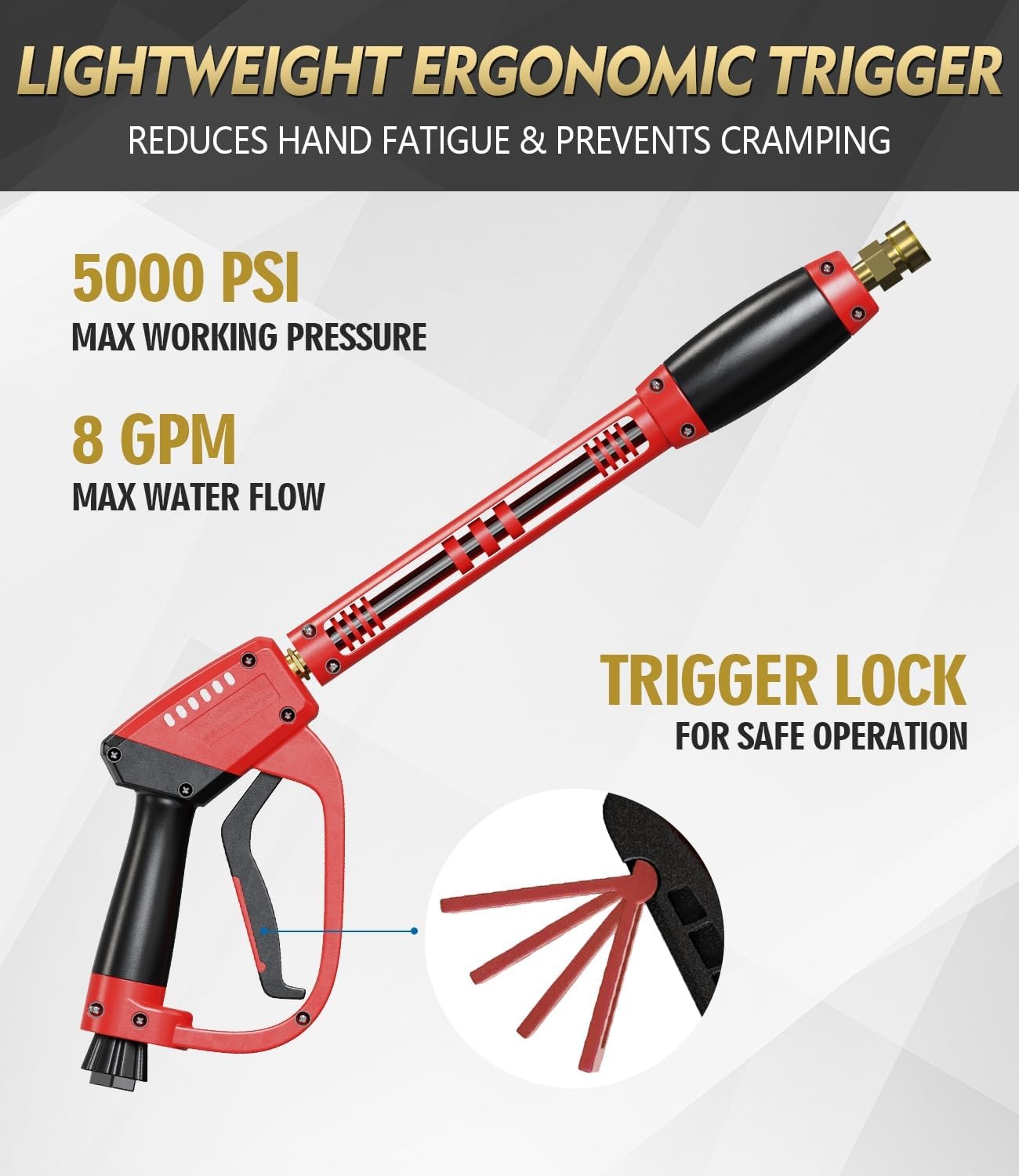 4800 PSI Pressure Washer Gun and Hose Kit, 25 FT, 3/8″ Quick Connect, M22-14mm