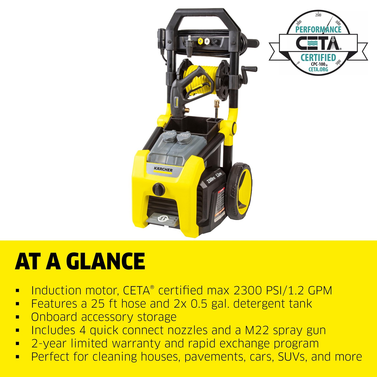 Kärcher Pressure Washer K2300PS, CETA Certified, 4 Spray Nozzles, Detergent T…