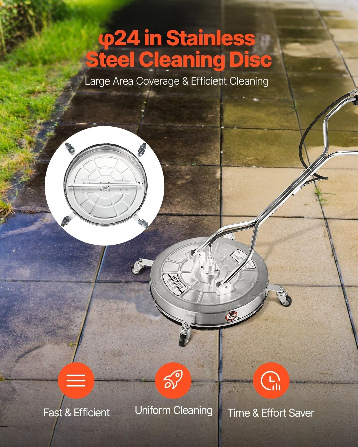 24″ Pressure Washer Surface Cleaner, Stainless Steel Pressure Washer Attachments