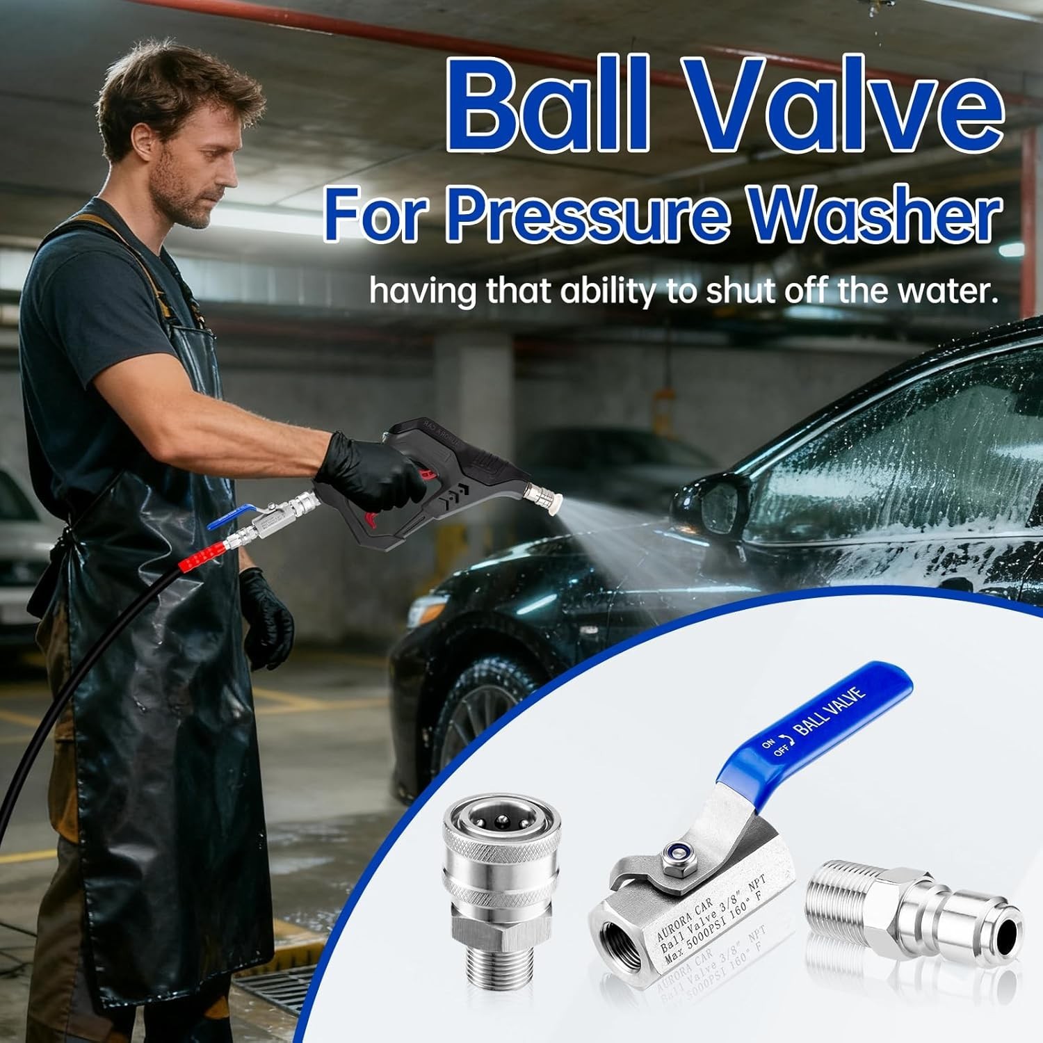 Pressure Washer Ball Valve, 3/8″ Quick Connect Shut Off Ball Valve for Power Wa