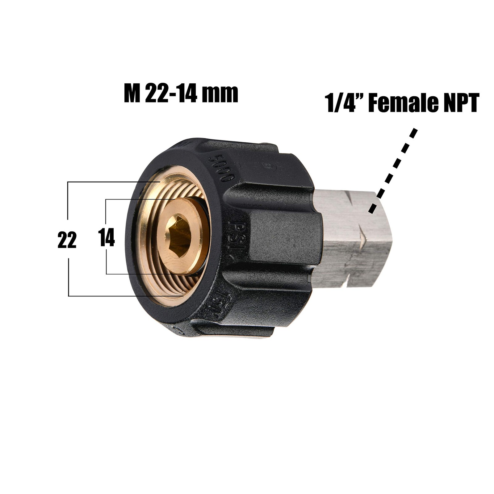 Pressure Washer Adapter, Female Metric M22 to 1/4 Inch Female NPT Fitting, 50…