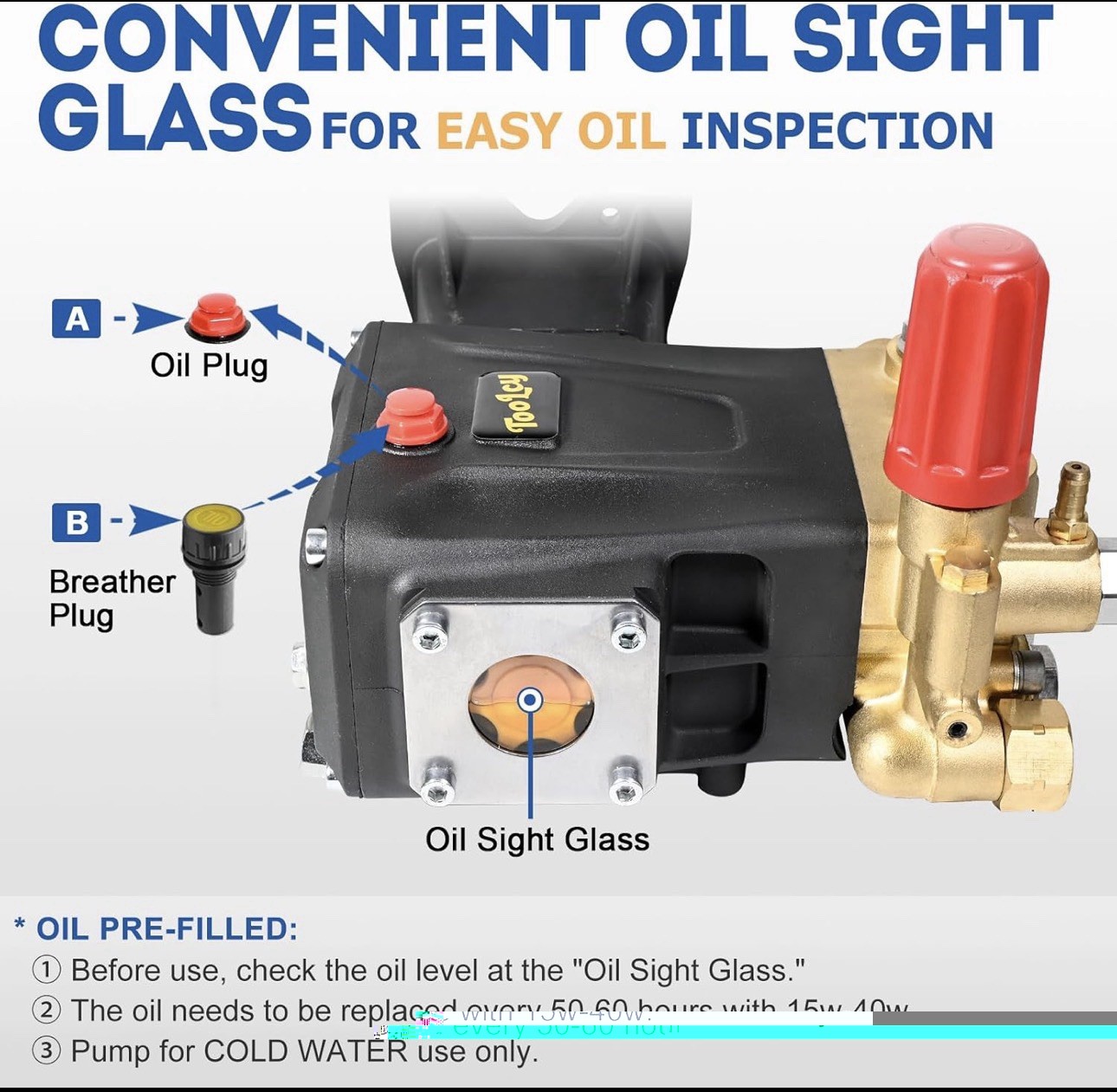 TOOLCY Pressure Washer Pump 3600-4400 PSI Max, 1″ Shaft Horizontal Plunger 4 GPM