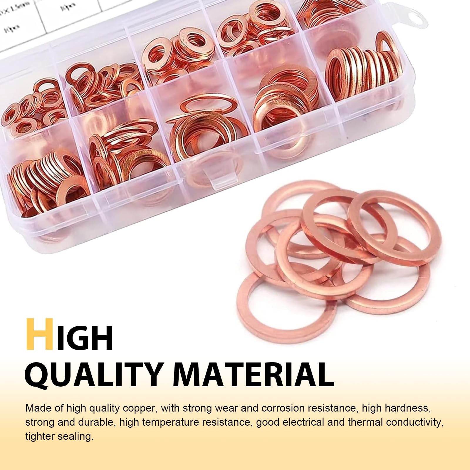 Icyfond 200 PCS Assorted Sizes Copper Washer Kit, Solid Metric Crush Washers …