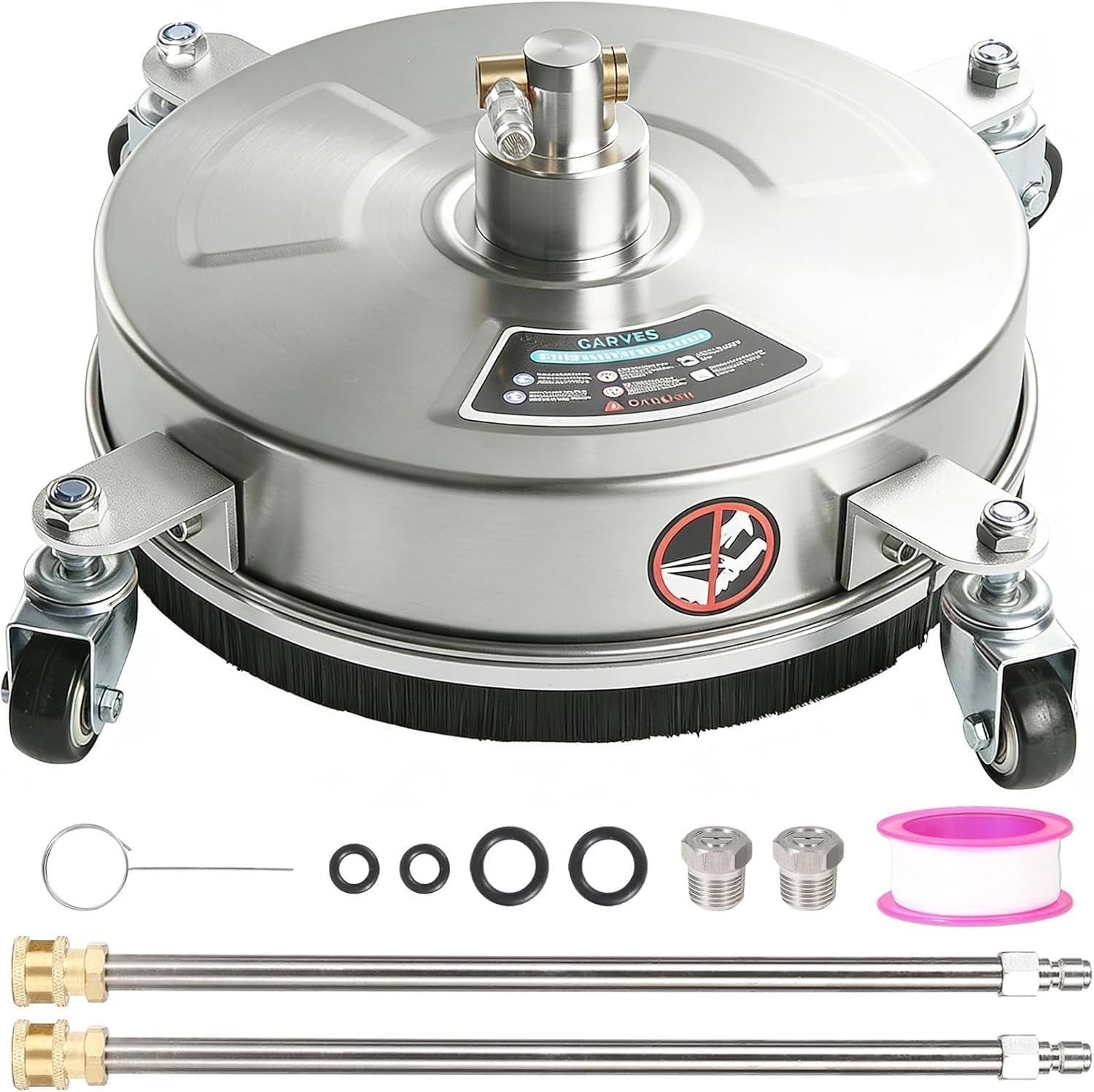16.5″ Pressure Washer Surface Cleaner w/ 2 Wands & 4 Wheels Quick Connect Silver