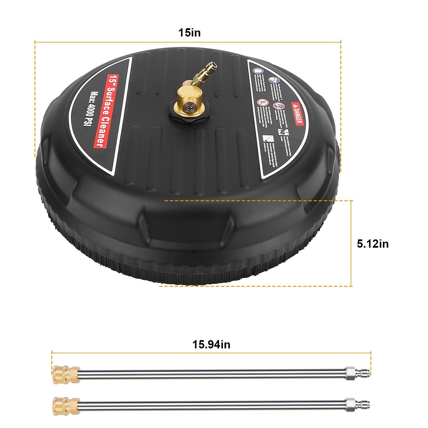 15″ High Pressure Flat Surface Cleaner 4000PSI Disc Power Washer Broom w/ 2 2 x
