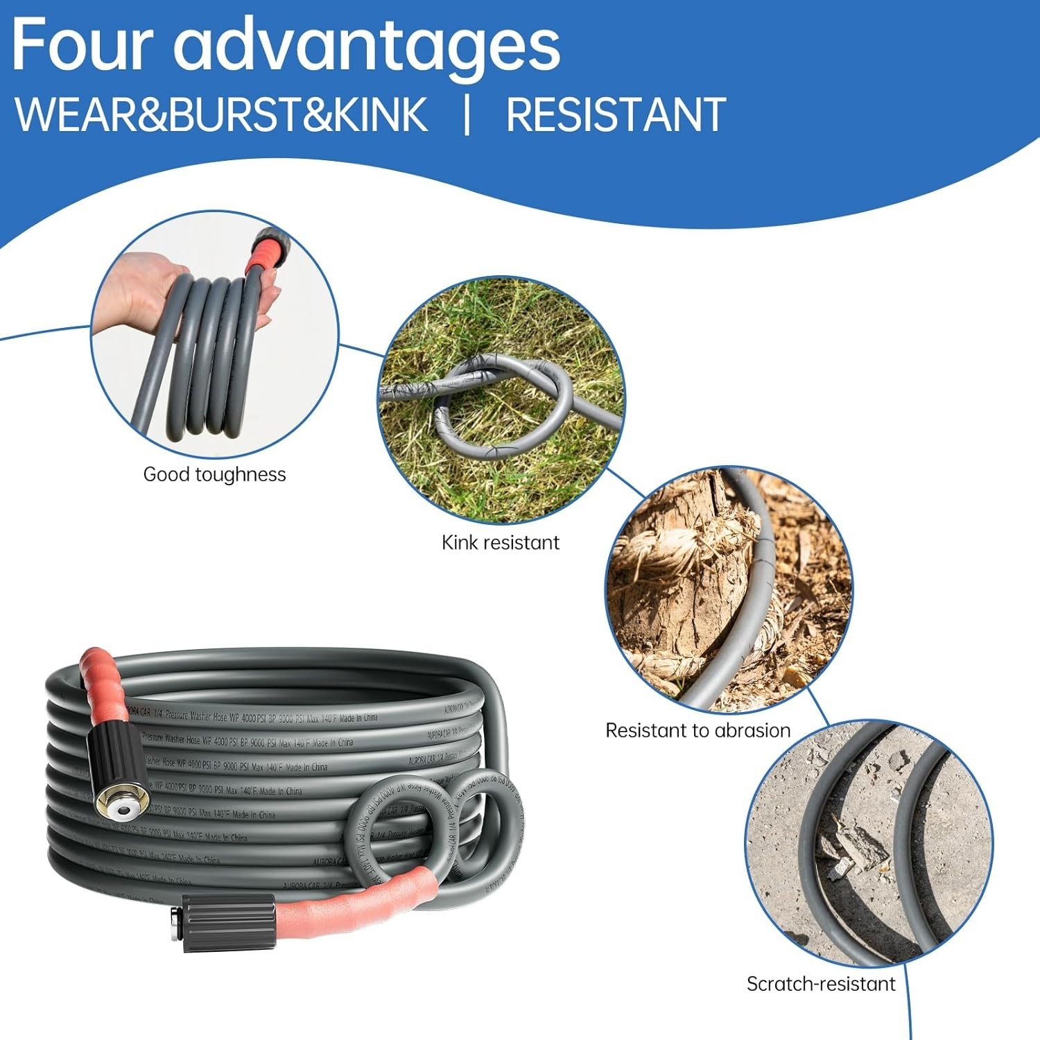 25FT Pressure Washer Hose – Durable Synthetic Rubber, M22 Compatible