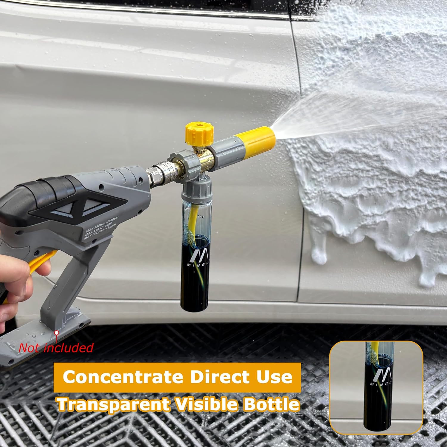 M MINGLE Mini Foam Cannon, Pressure Washer Foam Cannon with 5 Nozzle Tips, 1/4″