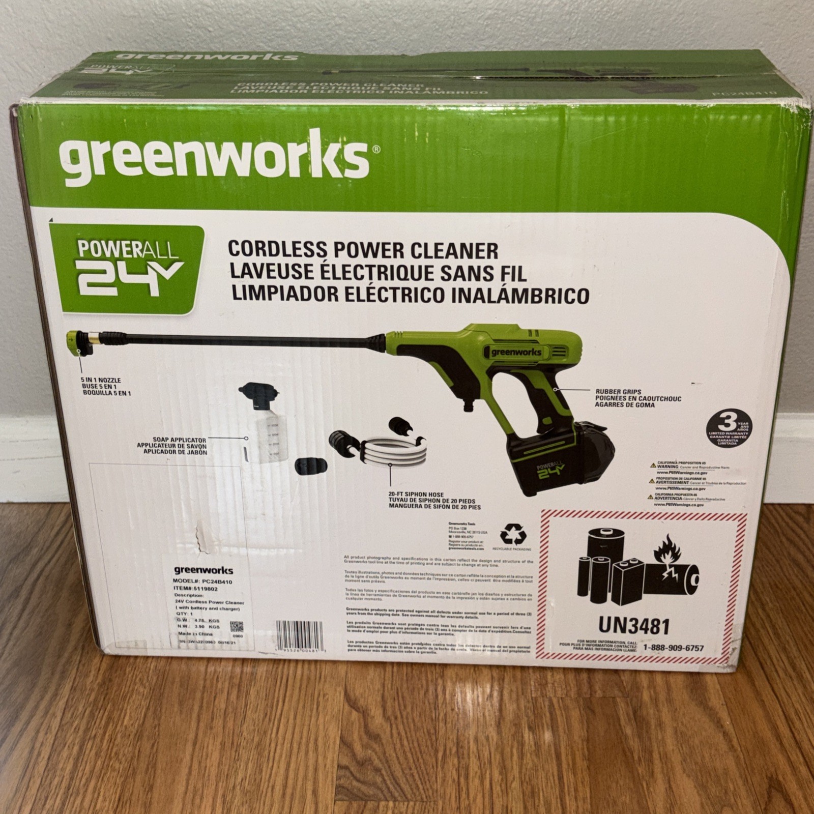 Greenworks 24V (600 PSI) Portable Power Cleaner, 4.0Ah USB Battery and Charger