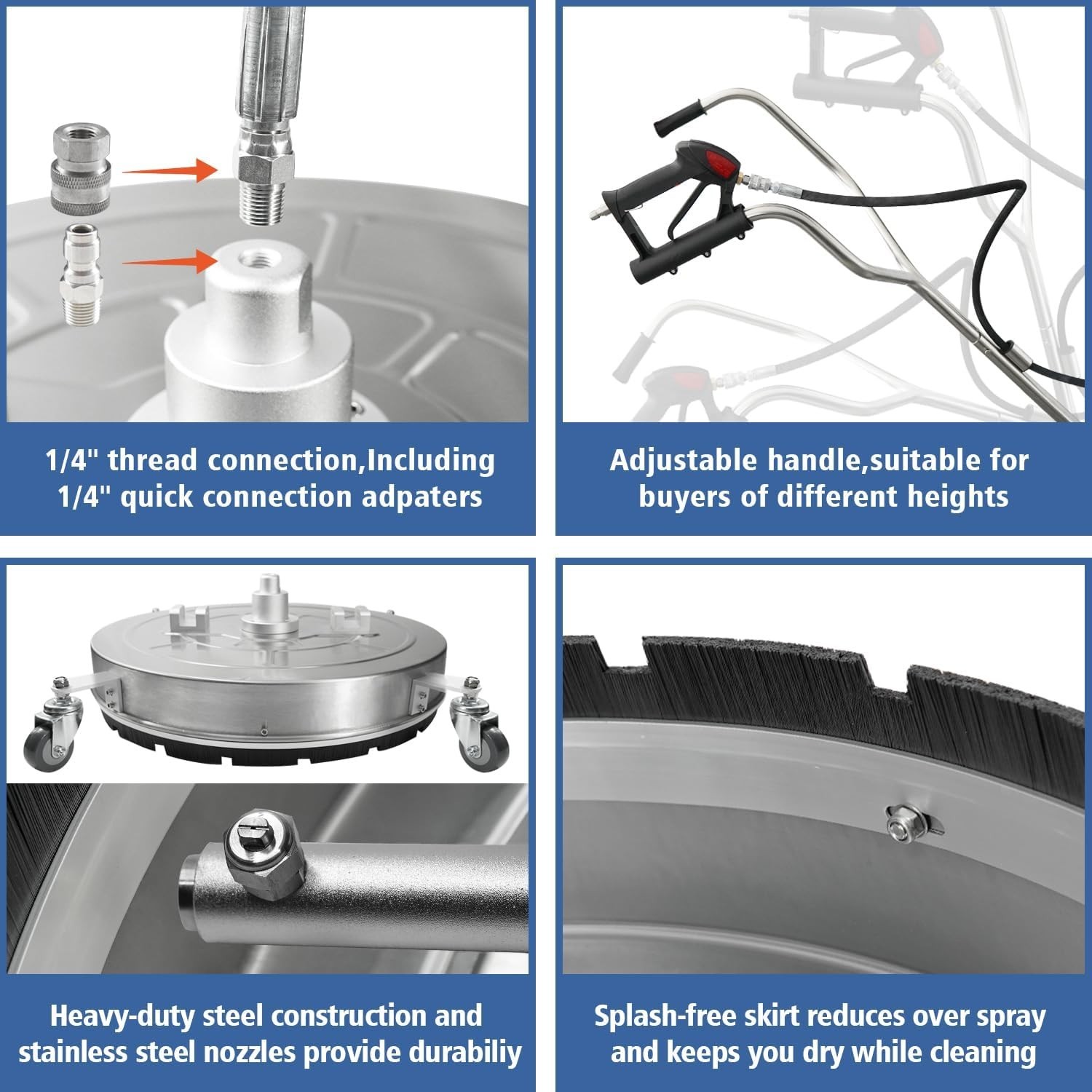 Dual Handle Surface Cleaner with 4 Wheels – Stainless Steel
