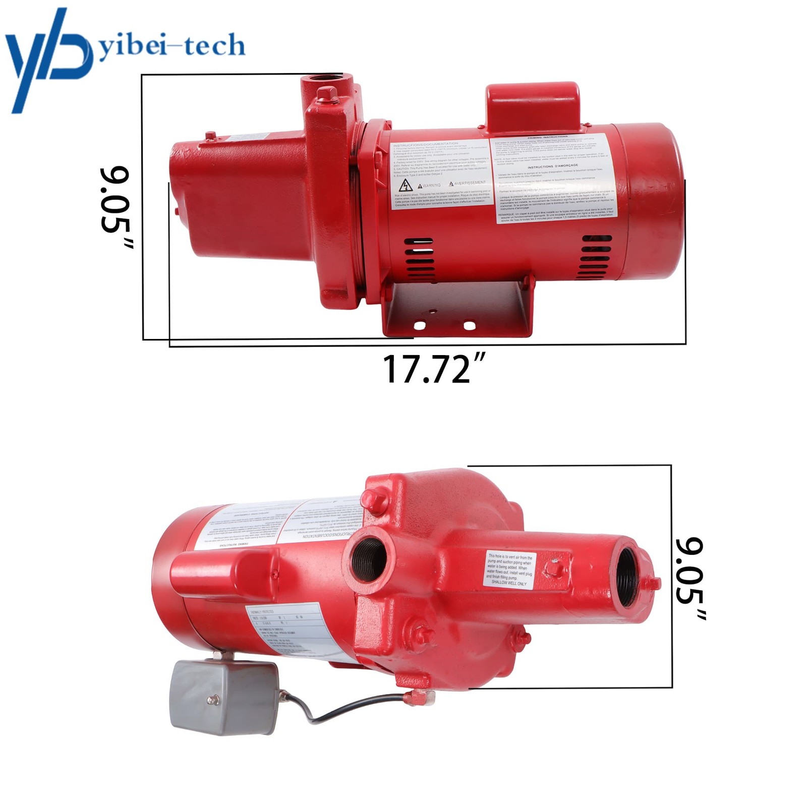 1 HP 23 GPM Cast Iron Dual Voltage 115/230 Volt Shallow Well Jet Pump Red 602208