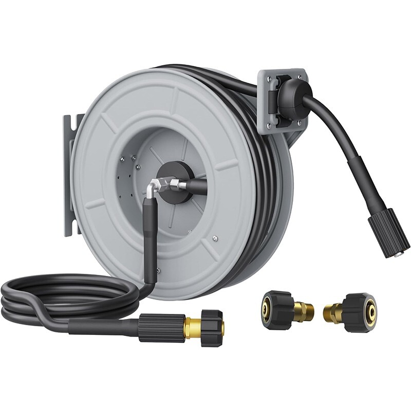 Giraffe Tools Retractable Power Pressure Washer Hose Reel 1/4″ x 65 ft, 3200PSI