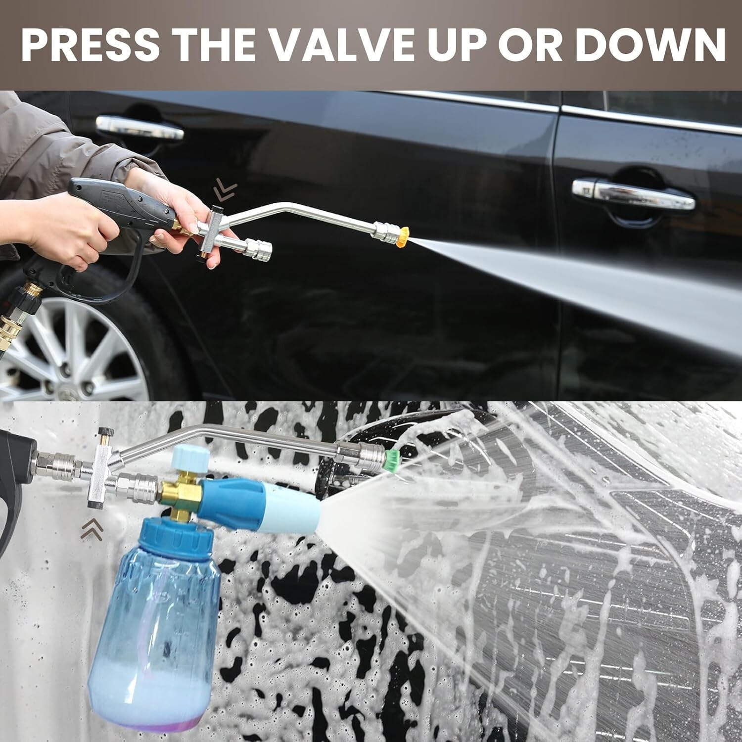 Foam Cannon Dual Connector Accessory Dual-Purpose Switch Spray Gun w/5 Nozzles