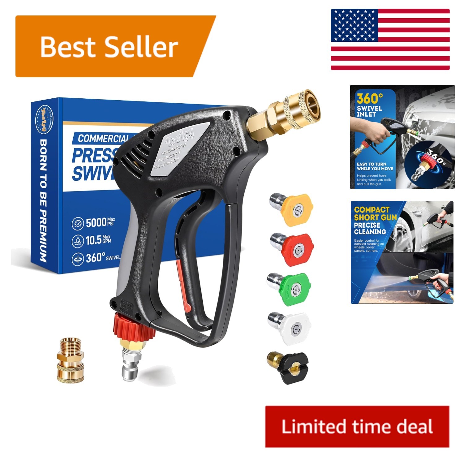 Ergonomic 5000 PSI Pressure Washer Gun with 360° Swivel and Quick Connect