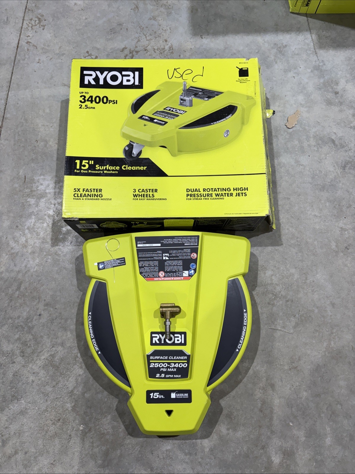 RYOBI 15 in. 3400 PSI Gas Pressure Washer Surface Cleaner with Caster Wheels