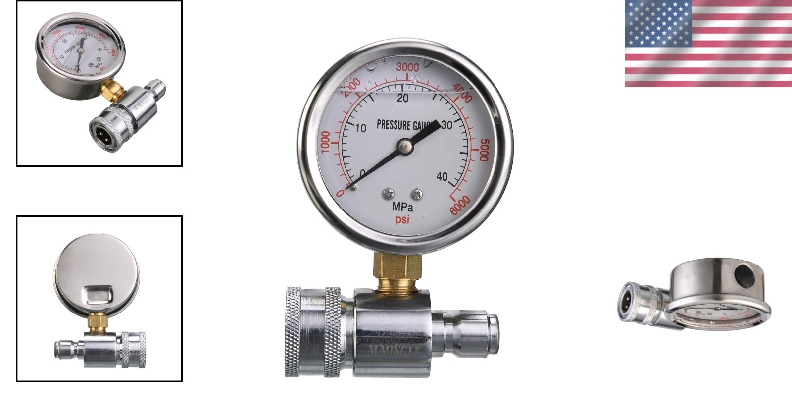 Compact Pressure Washer Gauge Kit – 6000 PSI with Quick Connect Stainless Steel