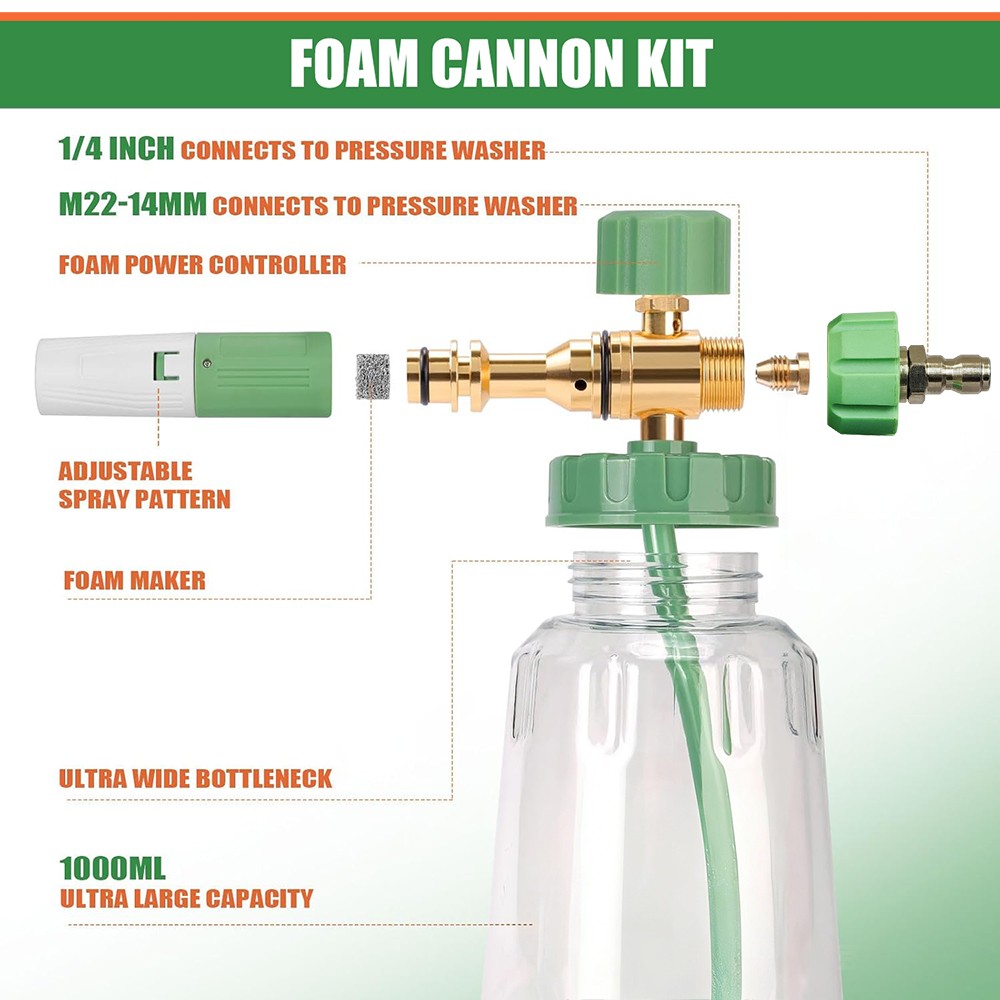 US Foam Cannon for Pressure Washer with Dual-Connector&Short Pressure Washer Gun