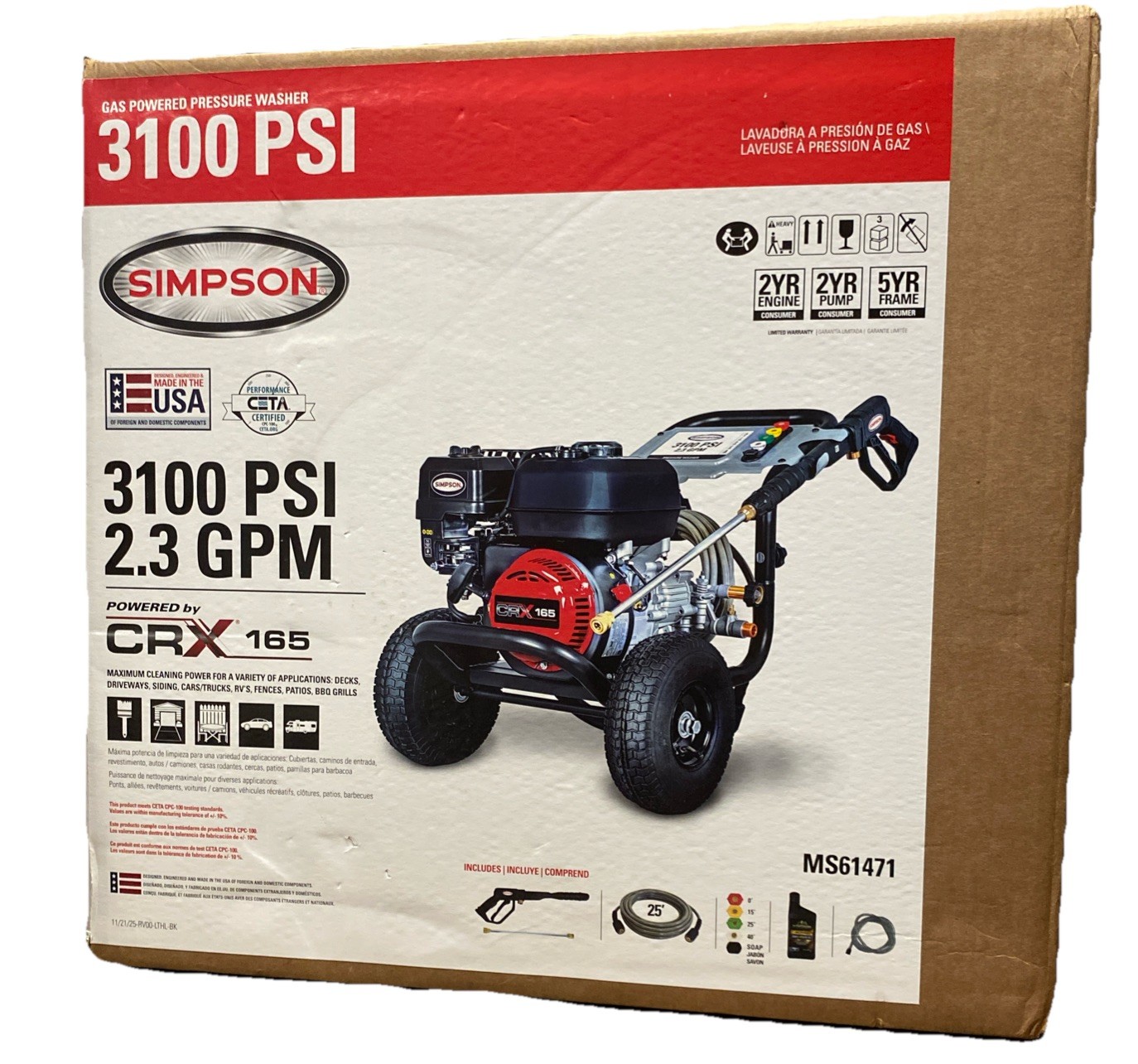 NEW SIMPSON 3,100 PSI 2.3 GPM MegaShot Residential Gas Pressure Washer MS61217