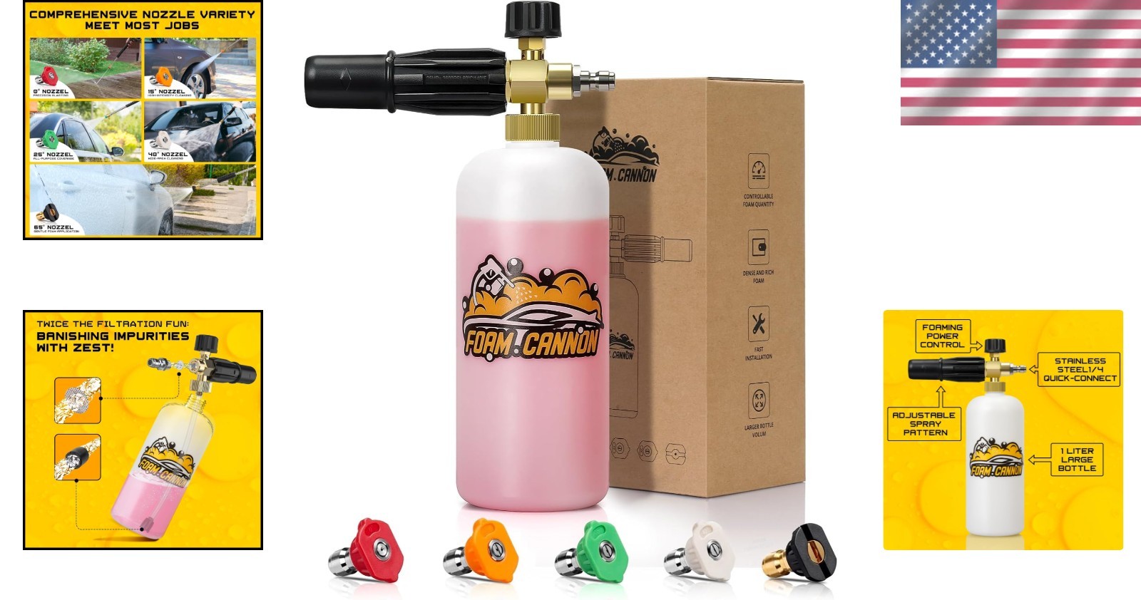 1L Snow Foam Cannon Kit with 5 Nozzle Tips for Ultimate Vehicle Care