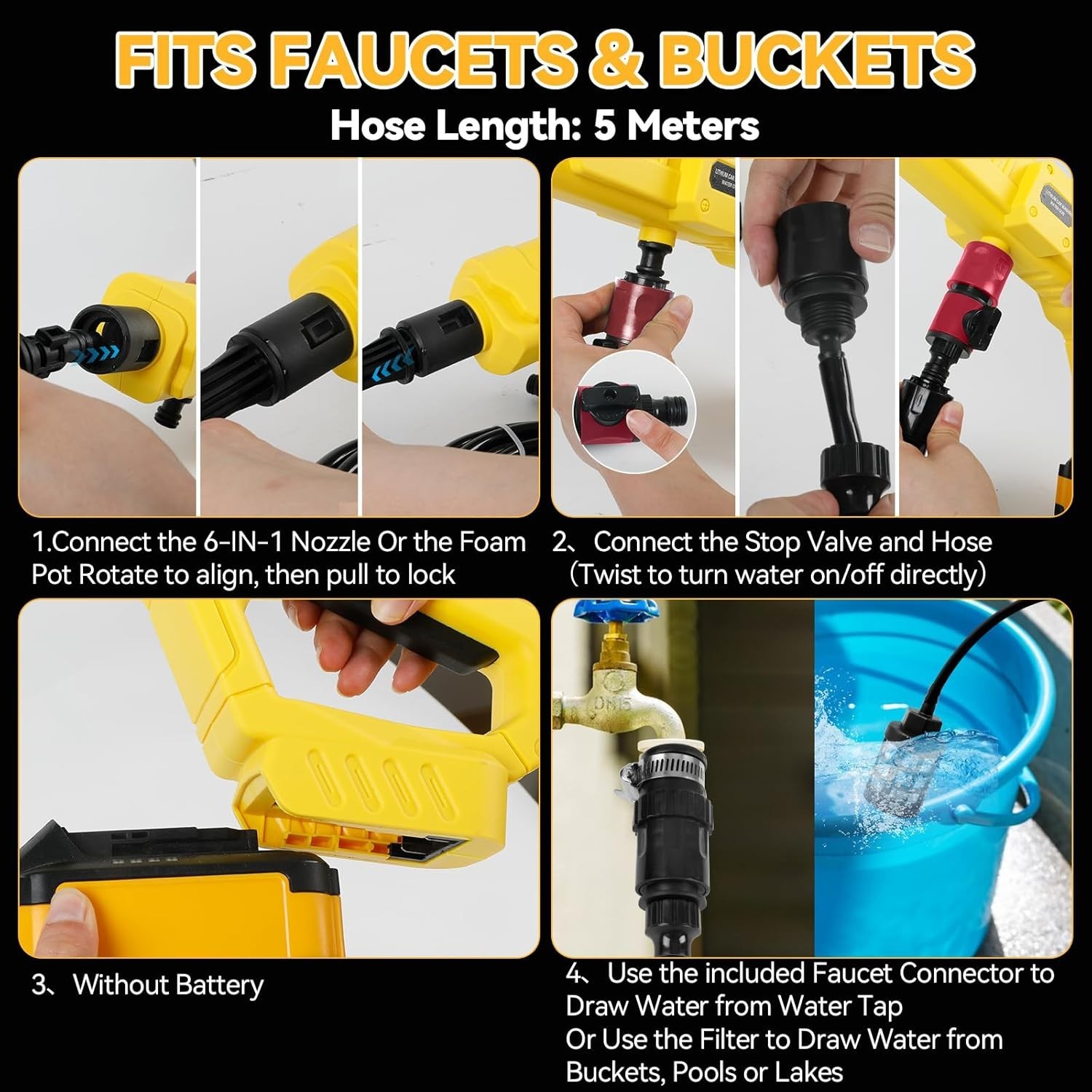 FOR DEWALT 20V Battery Cordless Car Washer High Pressure Water Spray Gun US