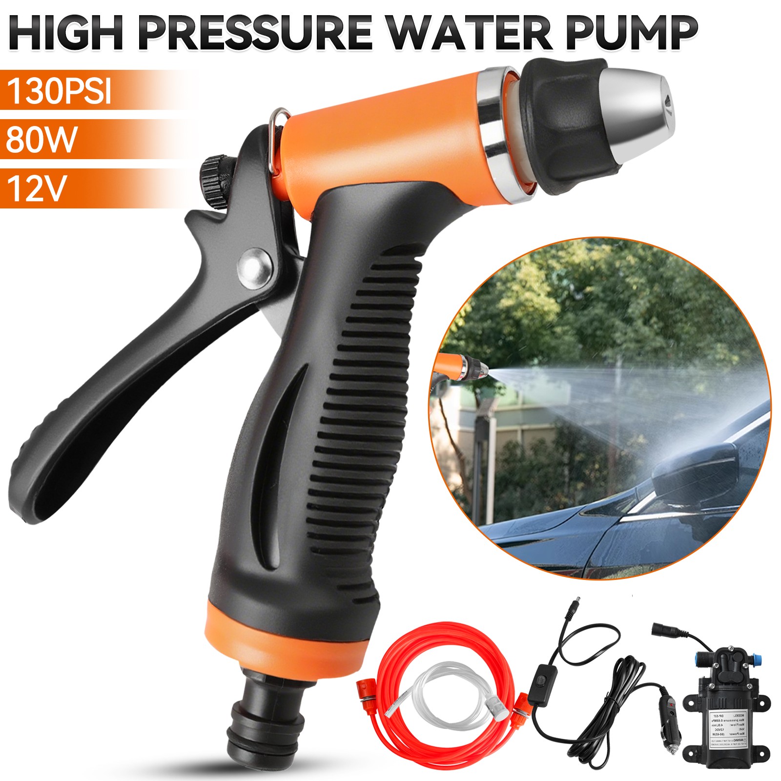 Car Power Washer Washing Kit Water Portable Pump 130PSI Pressure Sprayer For SUV