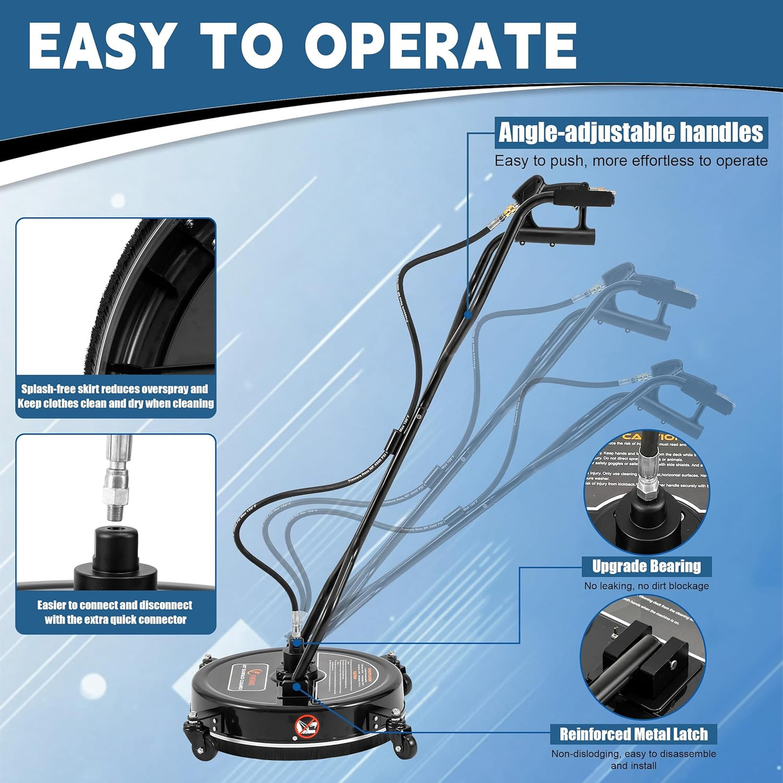 20 Inch Pressure Washer Surface Cleaner with Wheels Dual Handle 4500 PSI for
