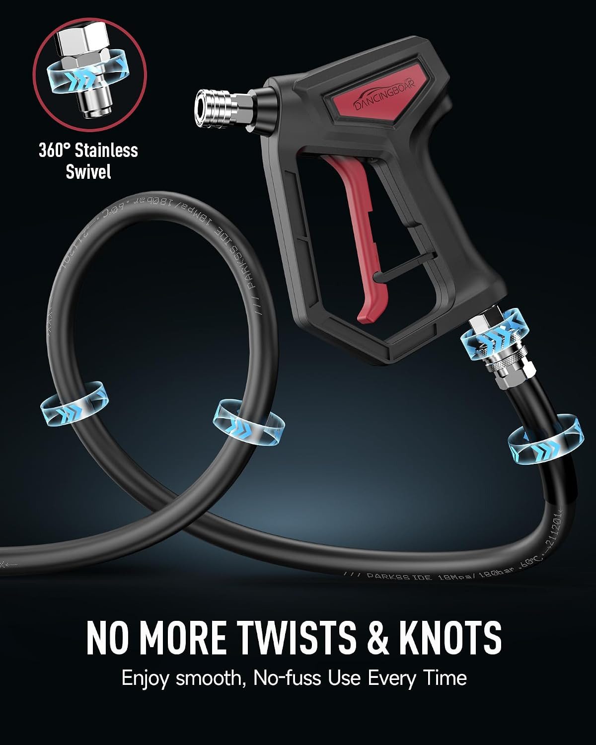 Stubby Pressure Washer Gun with Swivel, Power Washer Gun with 3/8″ Plug and 1/4″