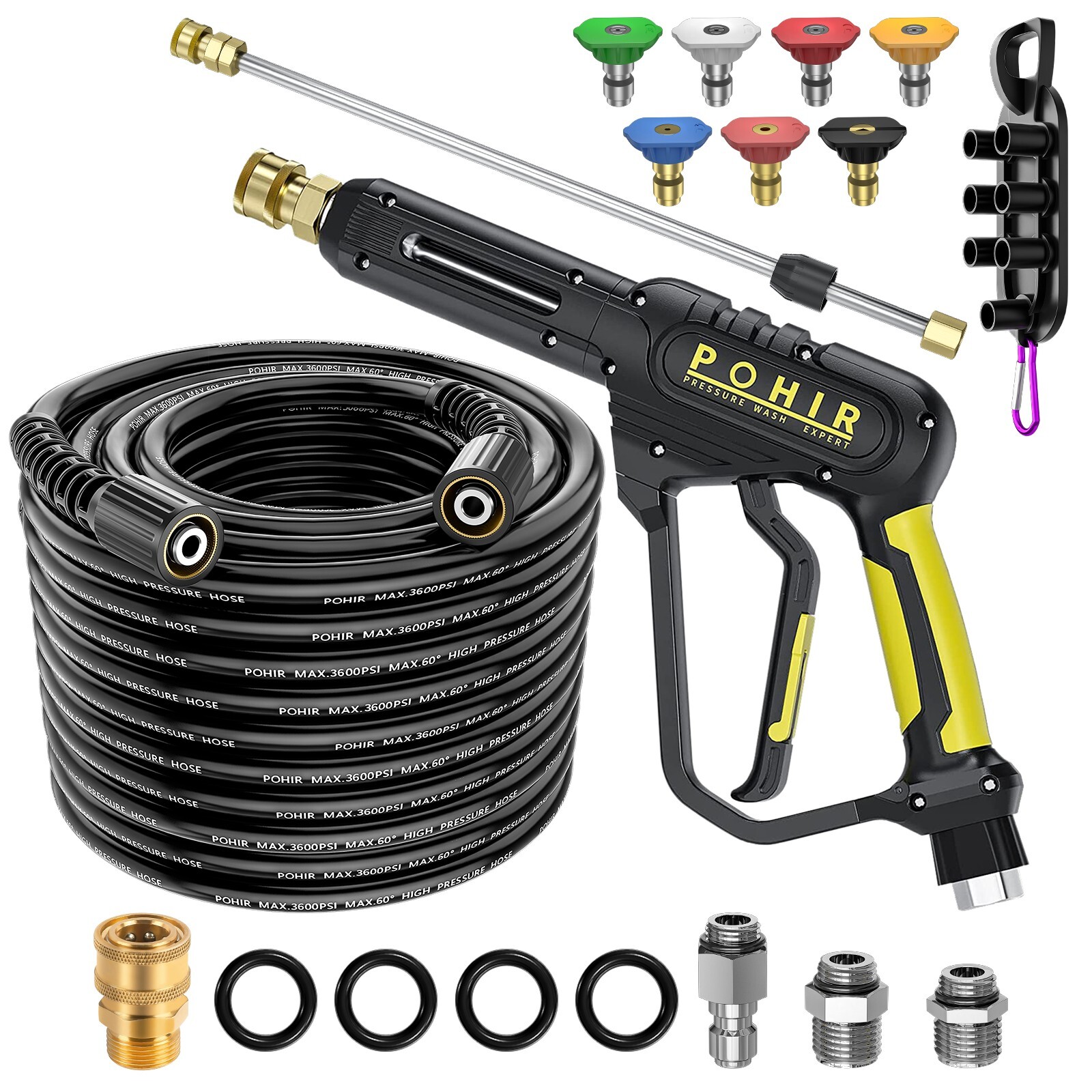 POHIR 3600 PSI Pressure Washer Gun 50FT Power Washing Hose and 15″ Wand M22