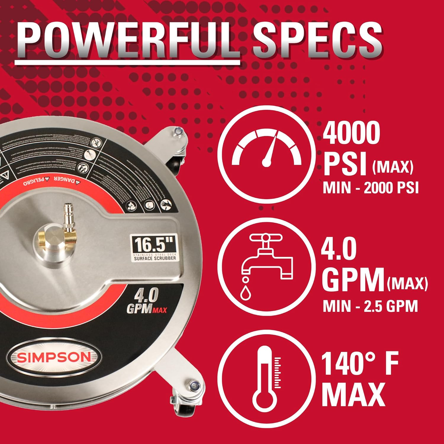 Cleaning Universal 16.5″ Pressure Washer Surface Cleaner, Stainless Steel, for G