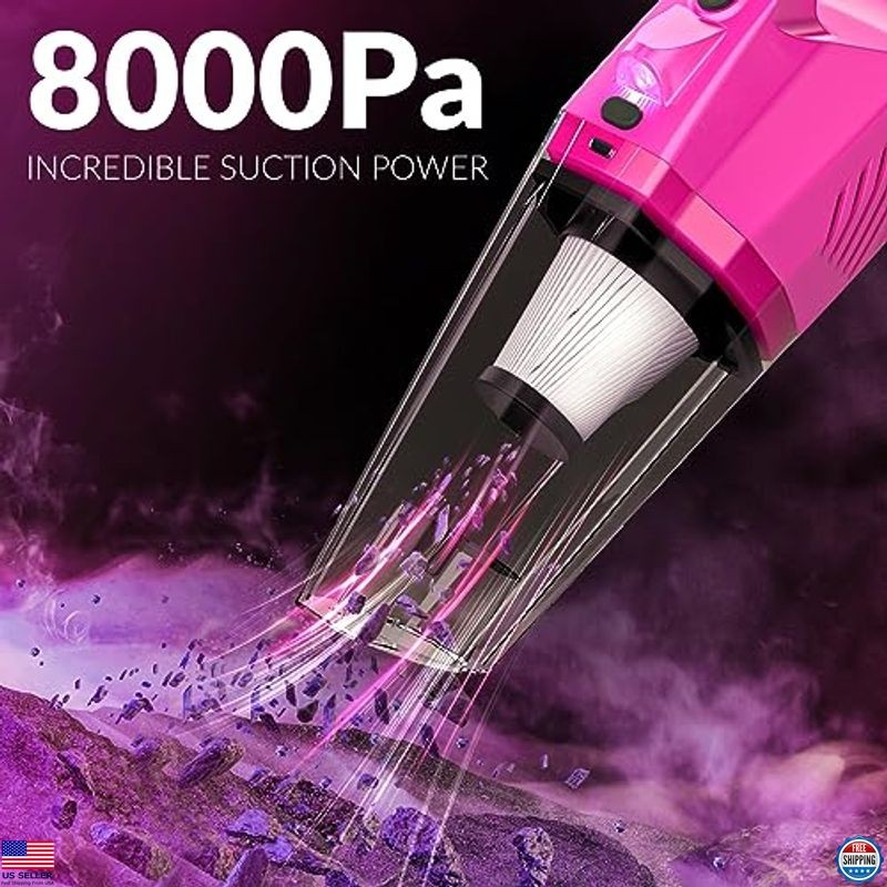 Car Detailing Kit with Cordless Vacuum, Interior Cleaner & Brushes, Pink