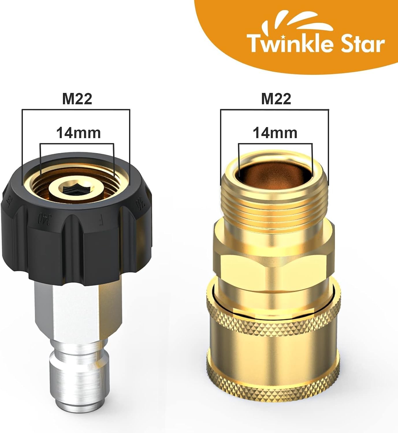 M22 14mm to 3/8″ Brass Quick Connectors – 2-Piece Pressure Washer Fittings