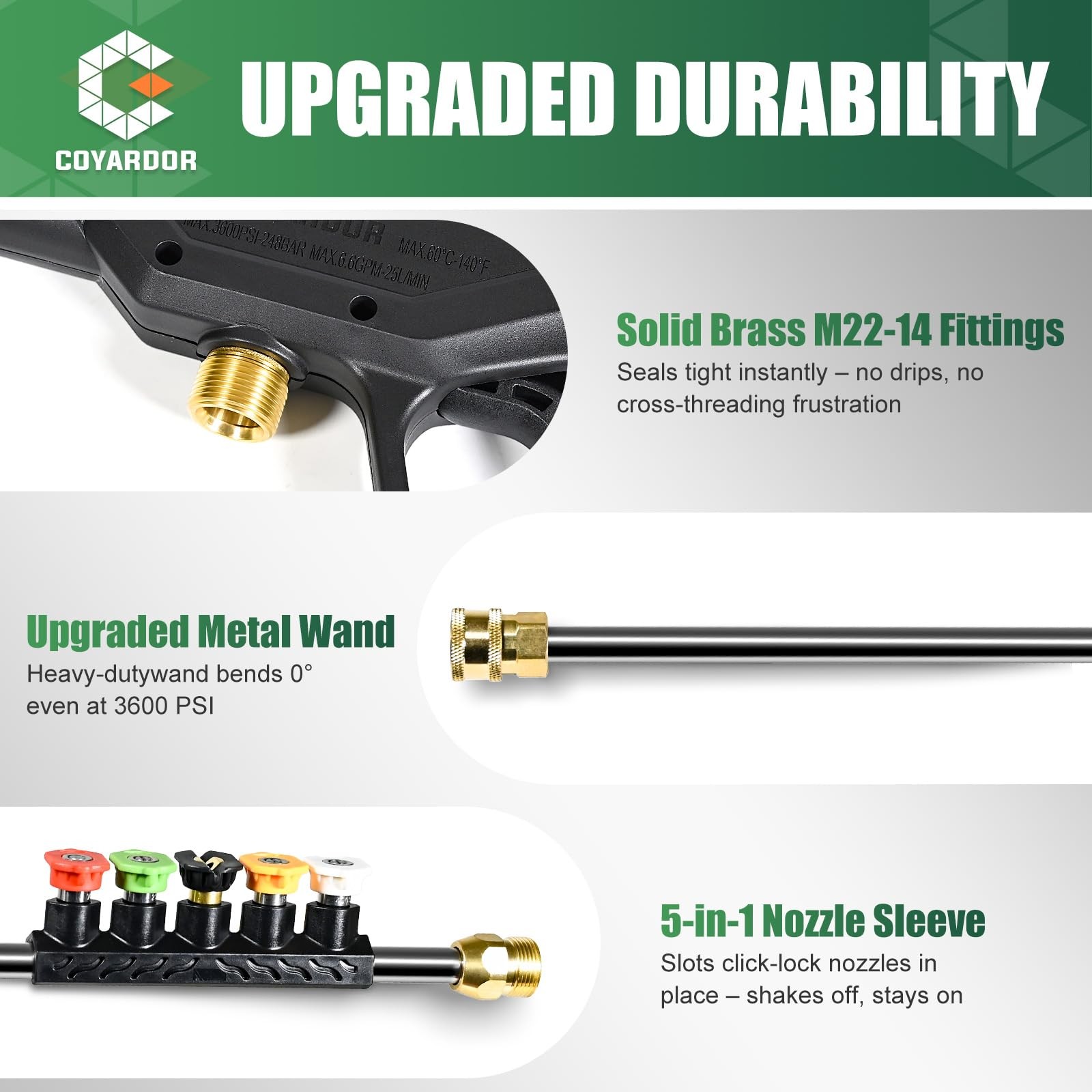 Pressure Washer Gun 3600 PSI with Extension Wand, 3/8″ & M22-14mm