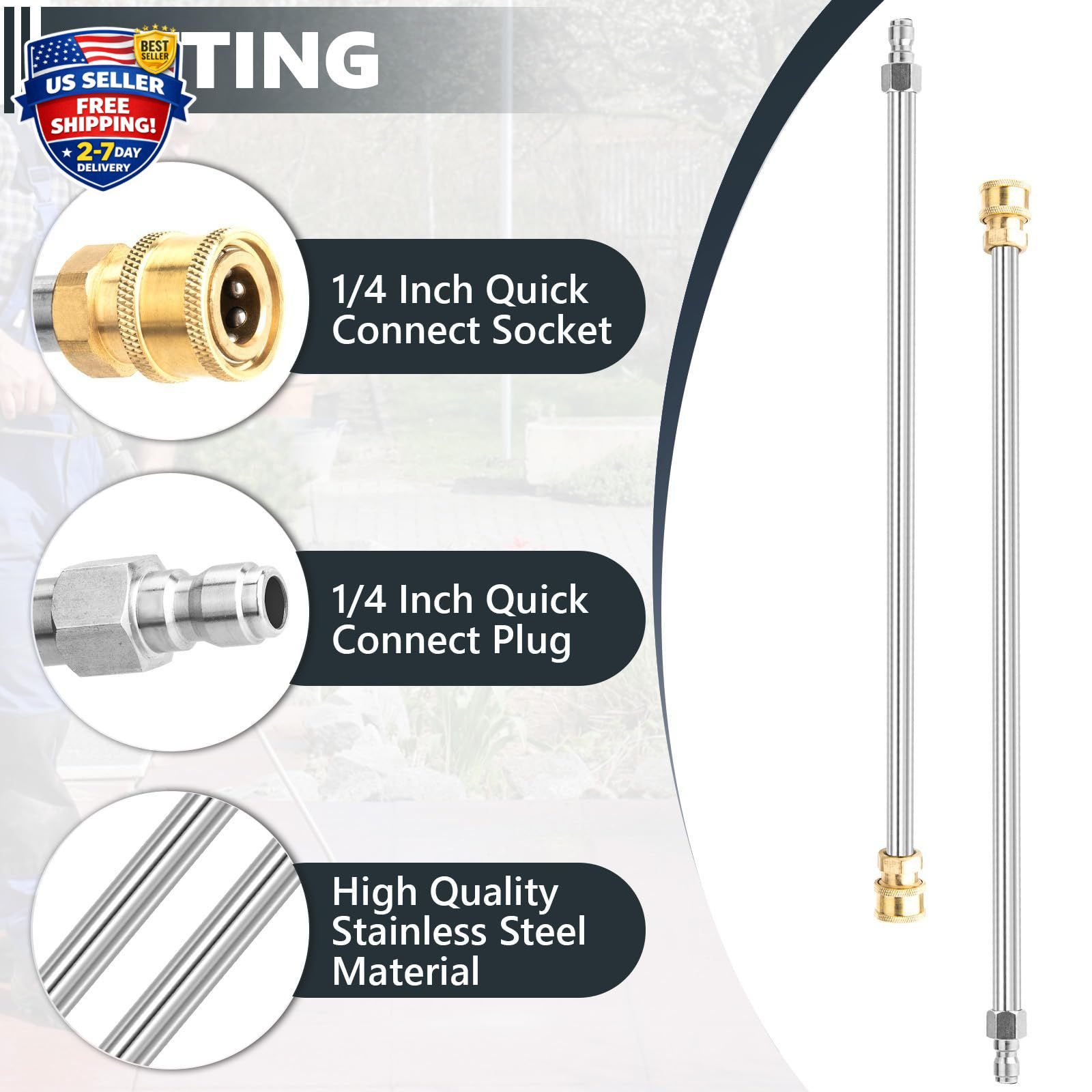 Pressure Washer Extension Wand, 2 Pack 17 Inch Stainless Steel Heavy Duty Wands