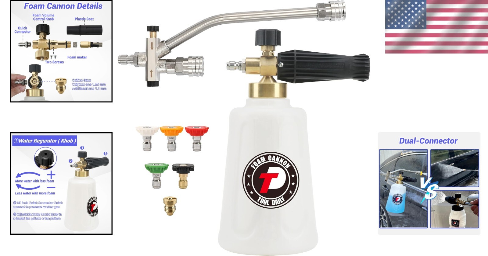 Versatile Dual Tip Foam Cannon with 1/4″ Quick Connect for Car & Motorcycle Wash