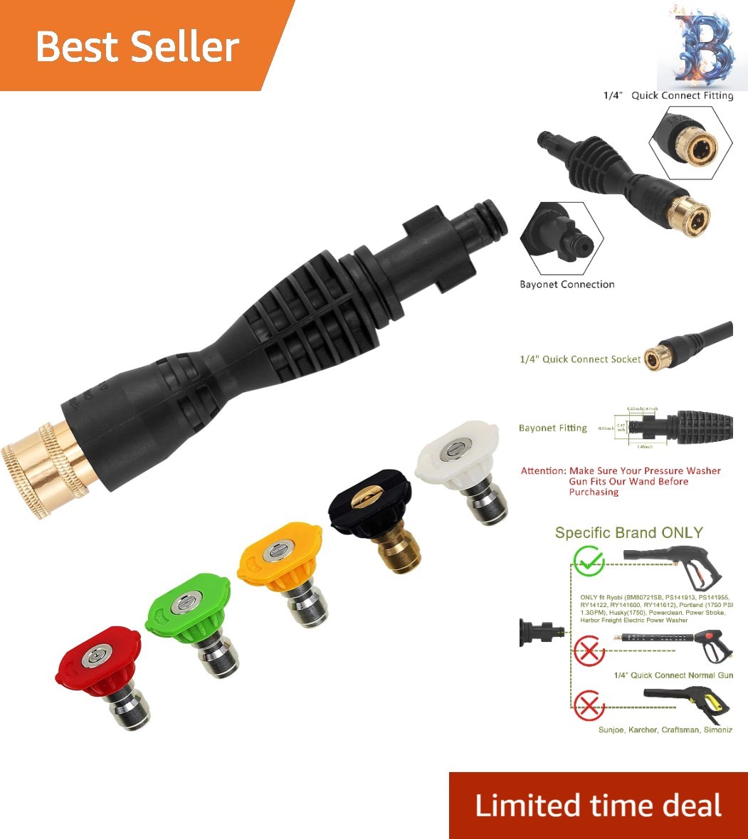 Lightweight PA66 Pressure Washer Adapter Kit – 5 Nozzles & Quick Connect Feature