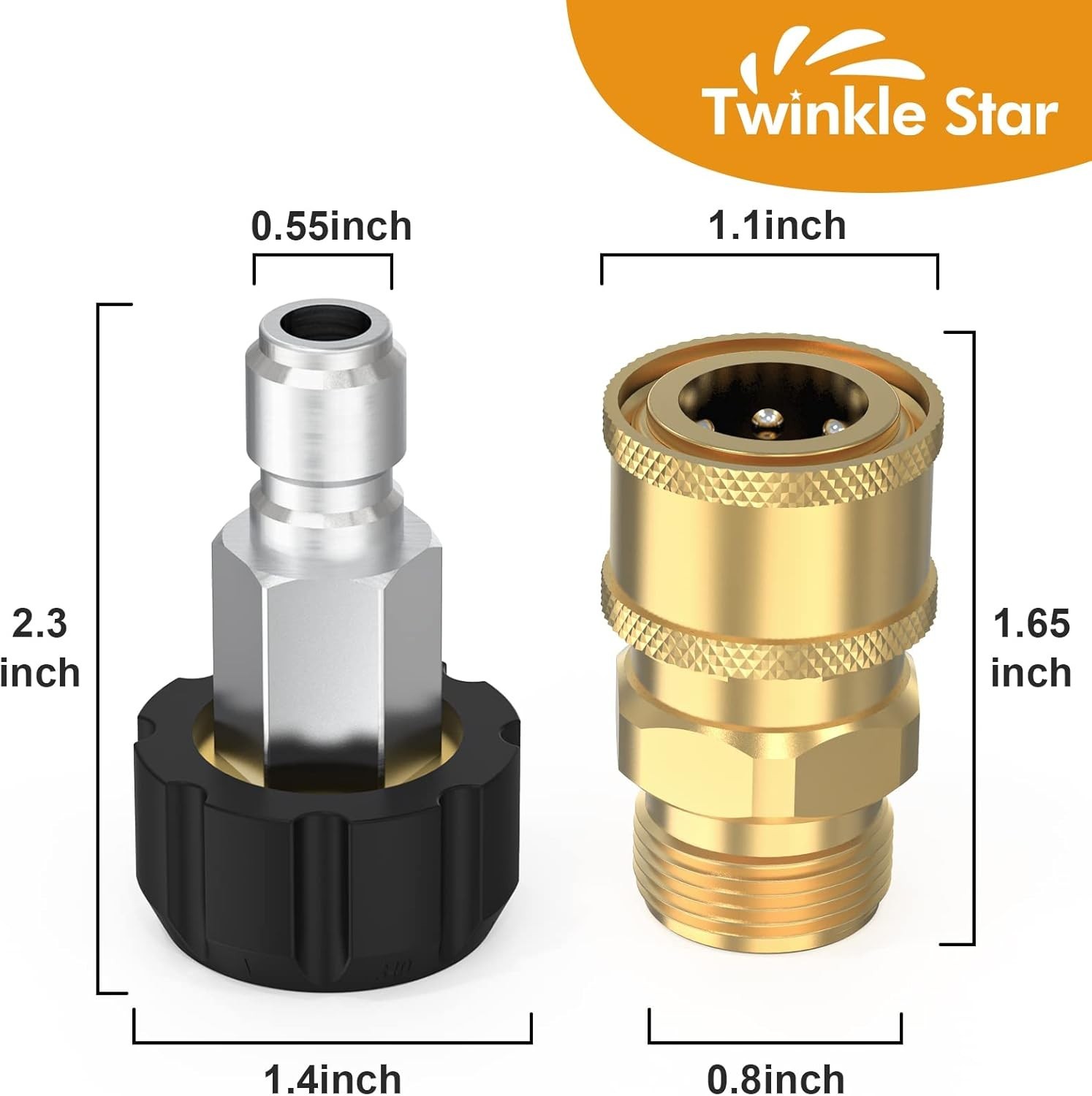 M22 14mm to 3/8″ Brass Quick Connectors – 2-Piece Pressure Washer Fittings