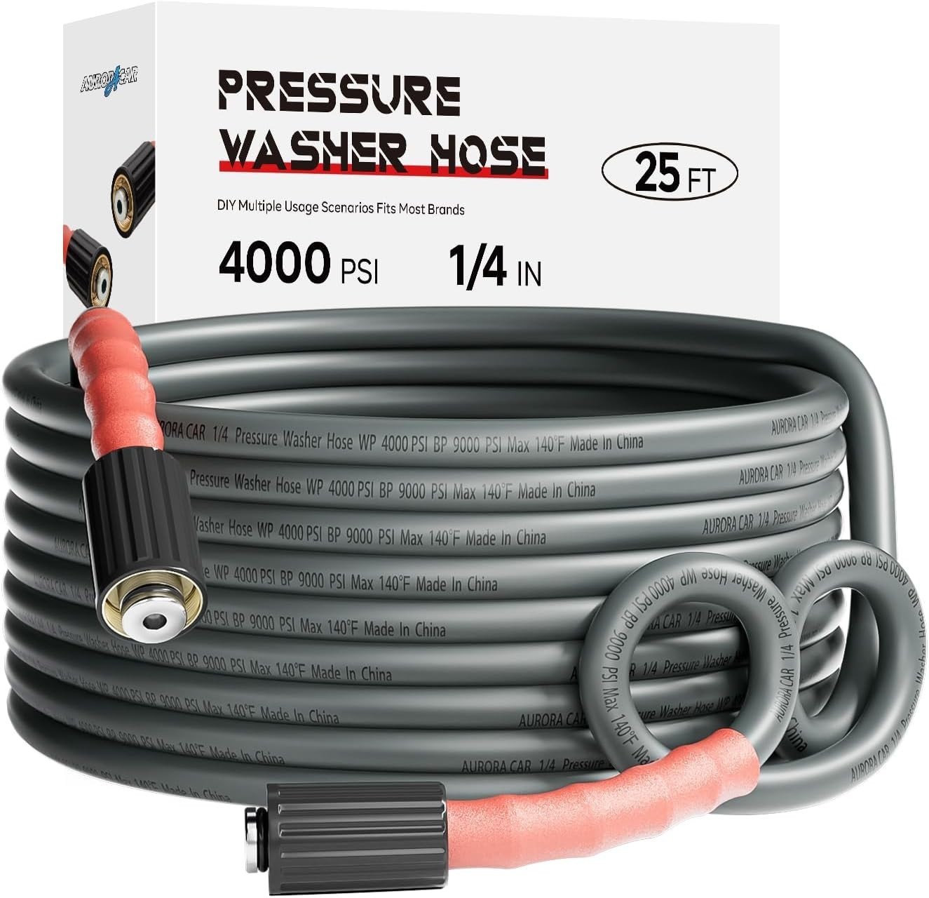 25FT Pressure Washer Hose – Durable Synthetic Rubber, M22 Compatible