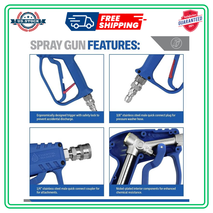 Essential Washer Short Pressure Washer Gun with Stainless Steel Swivel | Comp…