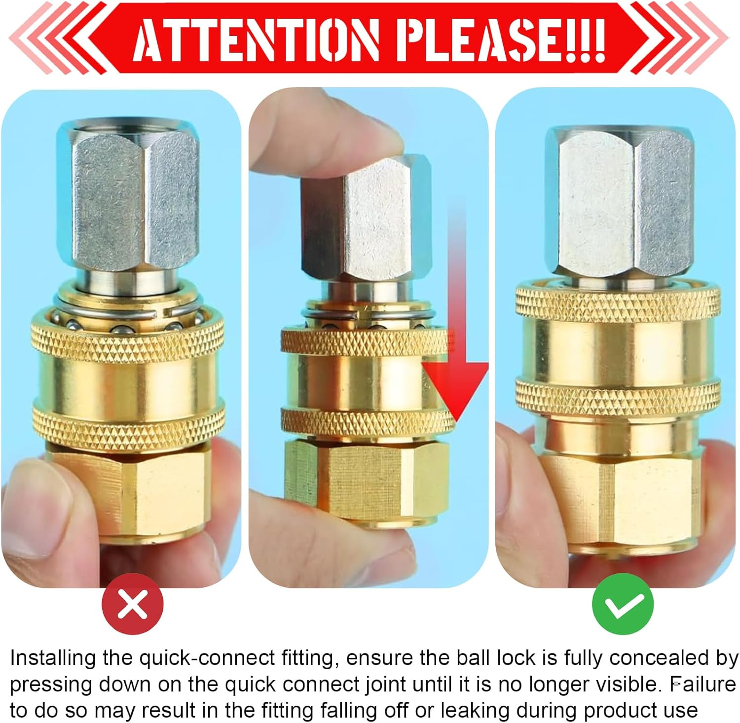 Pressure Washer Couplers Brass Fittings, 2 Pack 3/8 Inch Quick Connect to Female