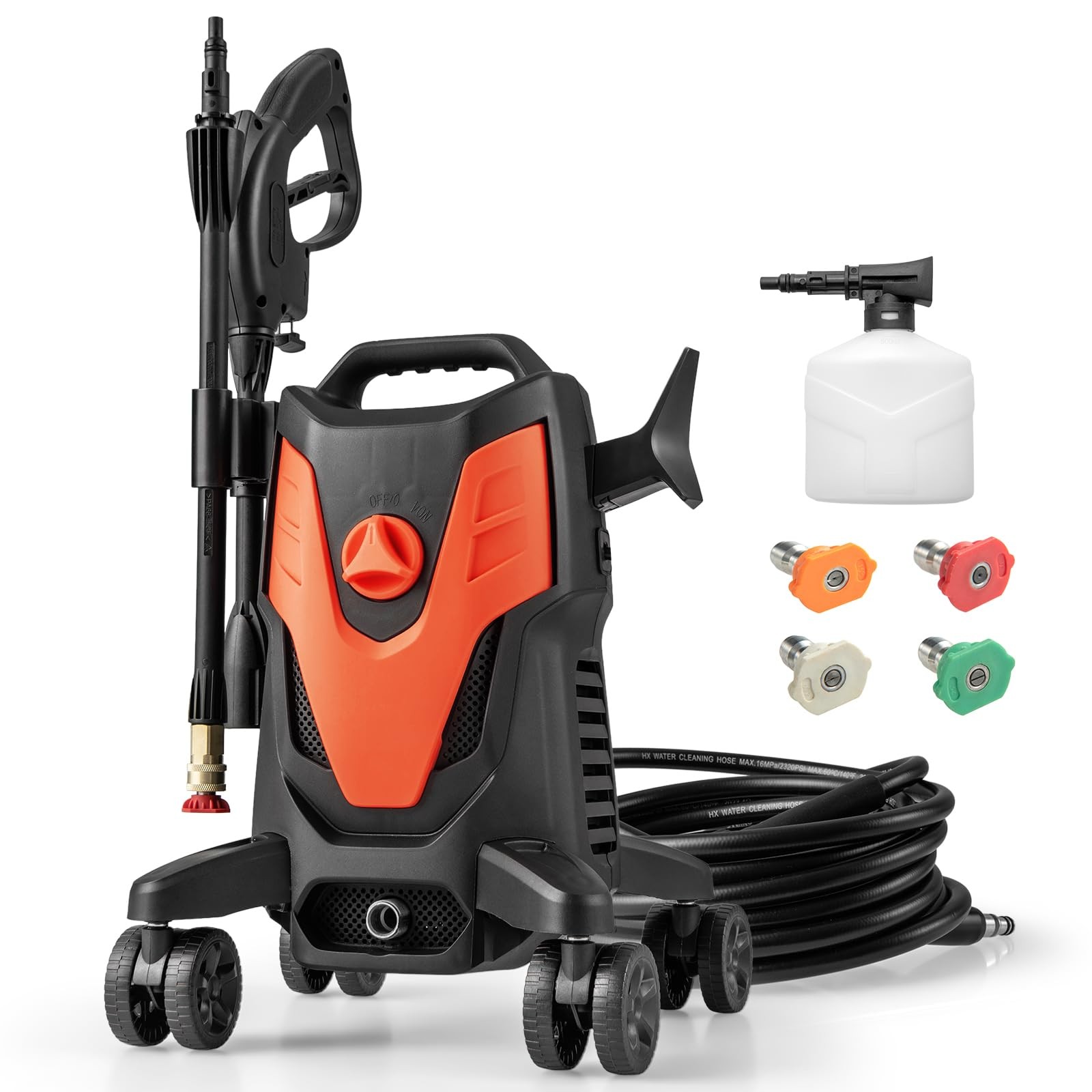 COSTWAY Electric Pressure Washer 2400 PSI 1.7 GPM 4 Wheels Orange