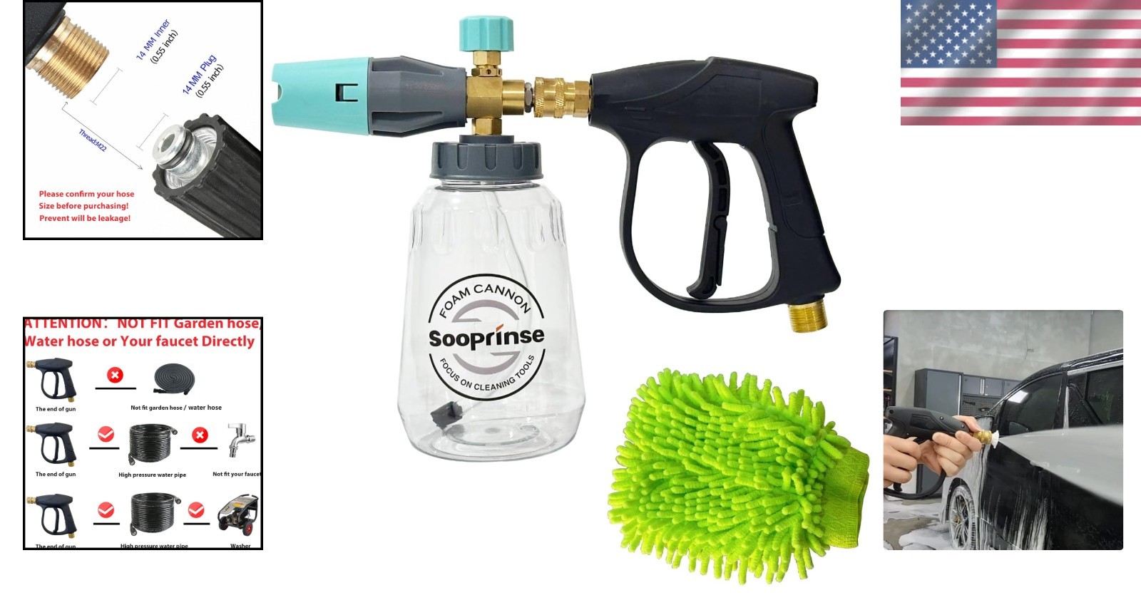 Compact High-Pressure Washer Gun with Adjustable Foam Cannon & 0.98 lb Weight