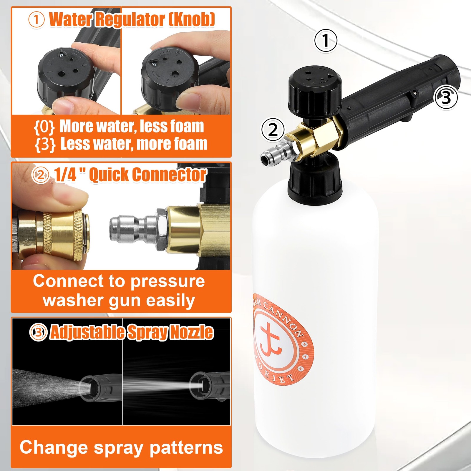 Short Pressure Washer Gun with Foam Cannon Dual Connector Accessory, Car Wash…