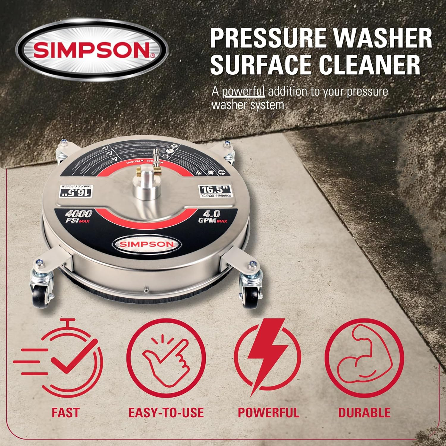 Cleaning Universal 16.5″ Pressure Washer Surface Cleaner, Stainless Steel, for G