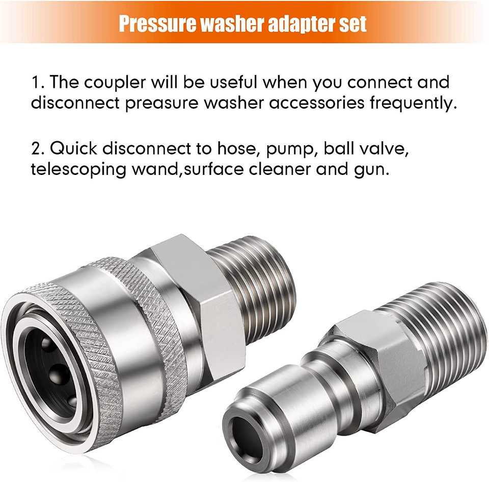 Pressure Washer Hose Connector Adapter Set Quick Connect NPT 3/8 Inch Stainless