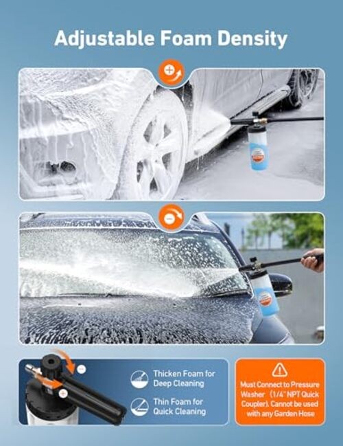 Foam Cannon for Pressure Washer, Wide Neck Car Wash Foam 1 Liter, Orange Label