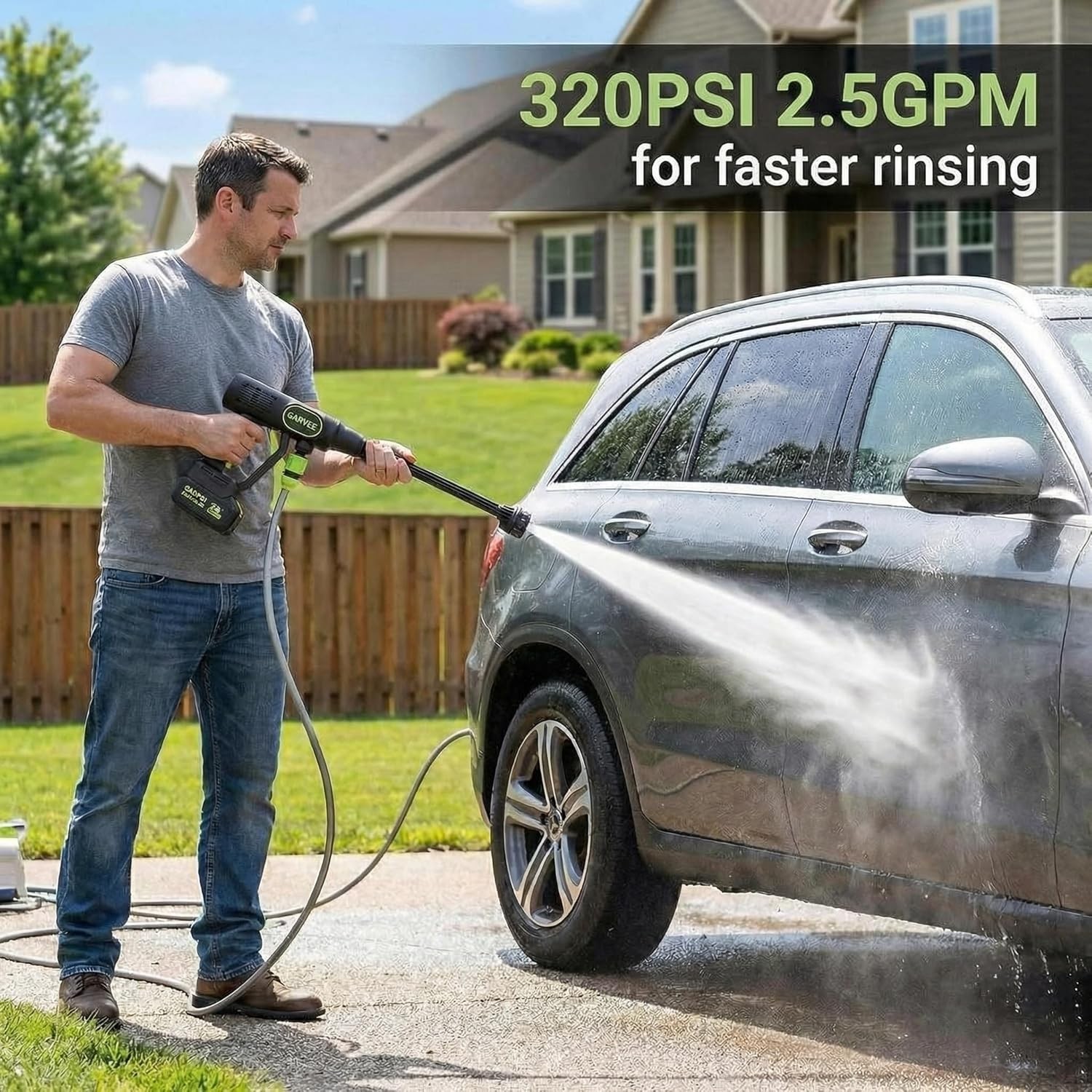 6 in 1 Cordless Pressure Washer Portable Power Washer Battery 320 PSI 26 ft Hose