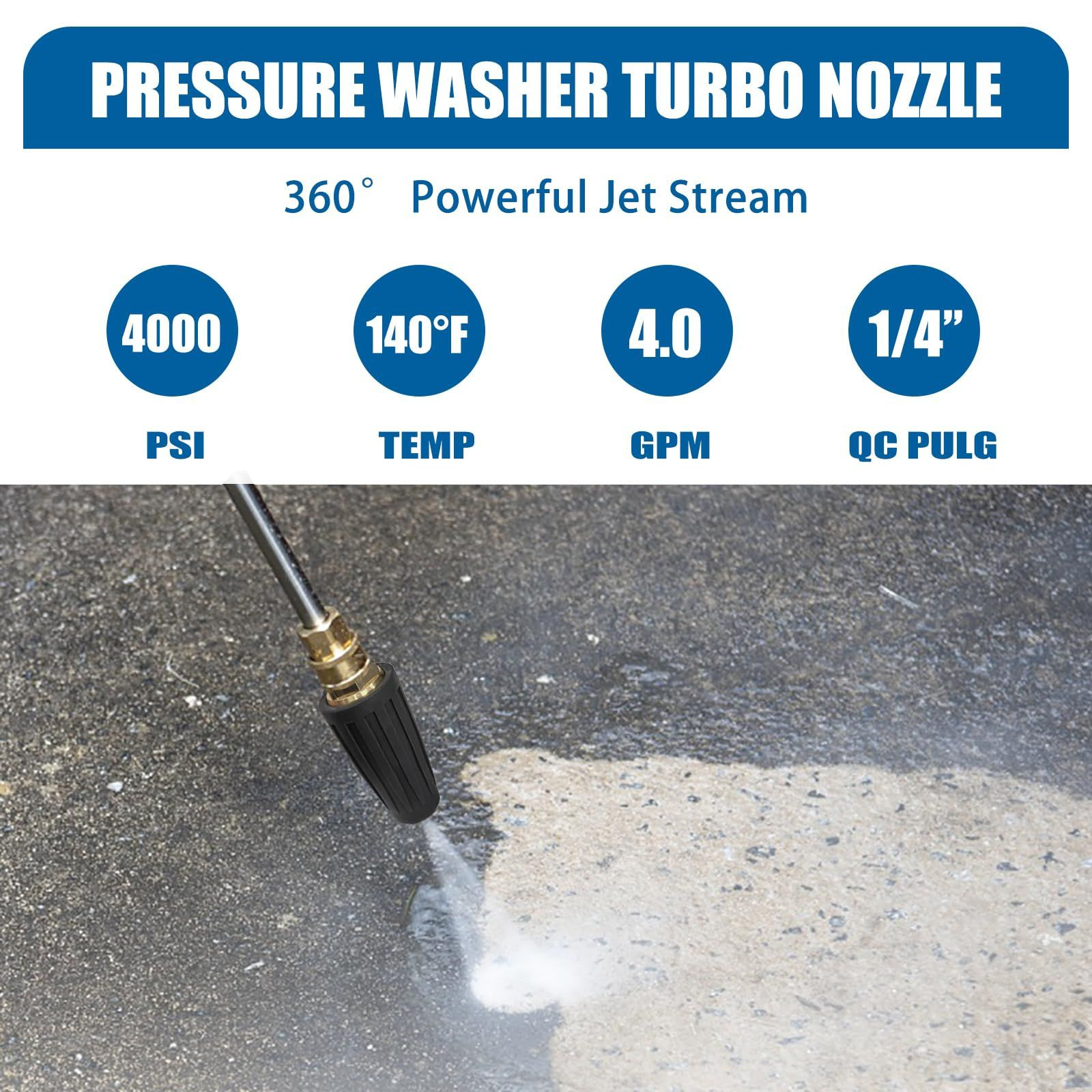 Pressure Washer Turbo Nozzle – 4000 PSI Rotating 360° Nozzle, 4.0 GPM, 4.0…