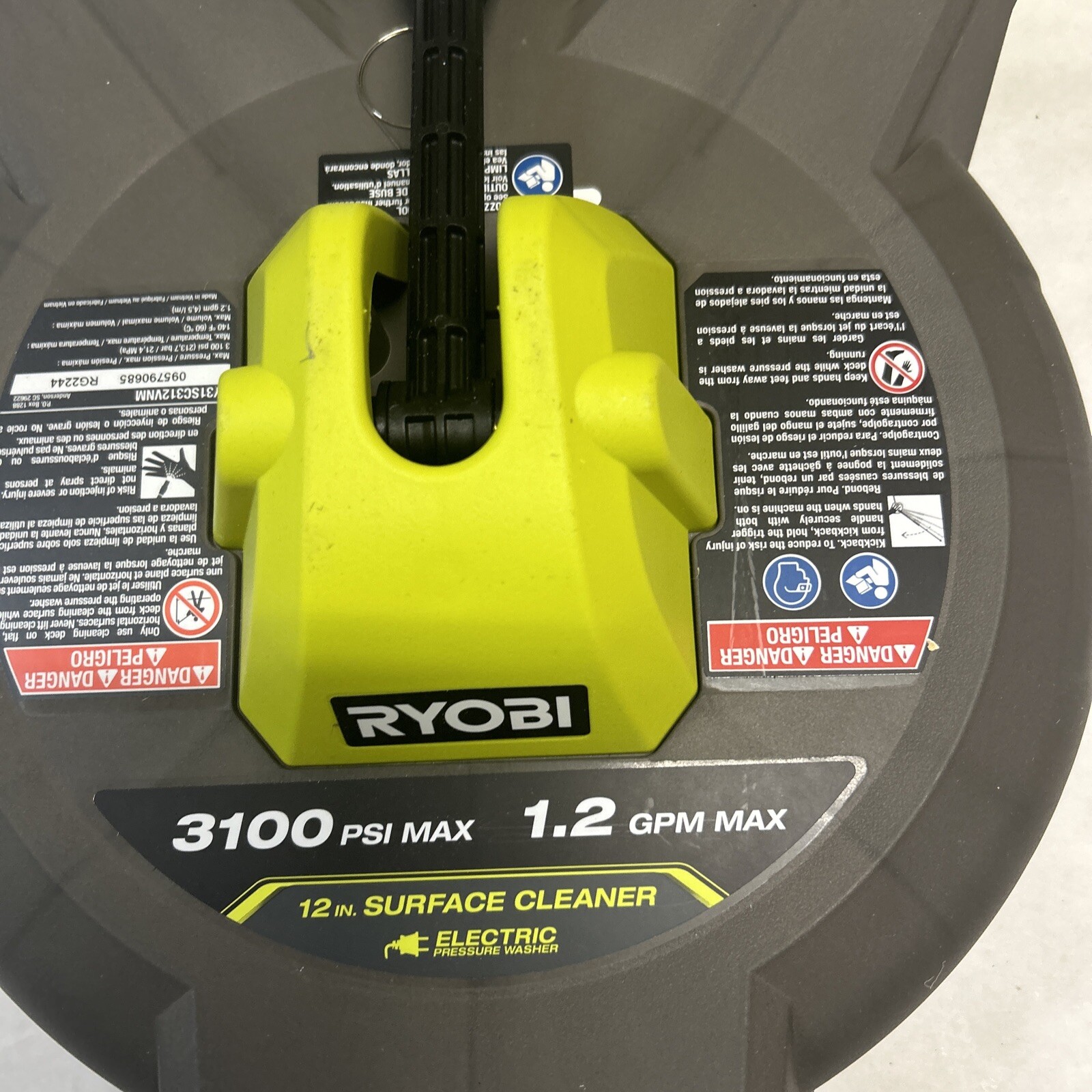 RYOBI 12 in. 3100 PSI Electric Pressure Washer Surface Cleaner with CasterB895