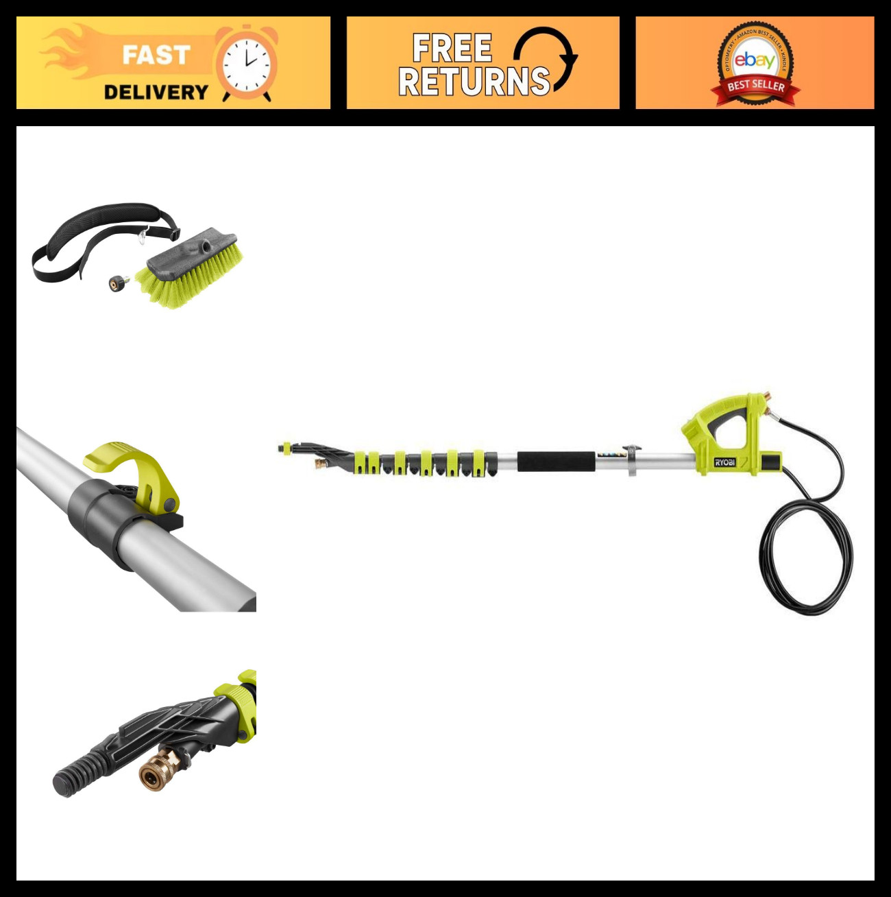 18FT Extension Pole with Brush for Pressure Washer – High Reach Cleaning Tool
